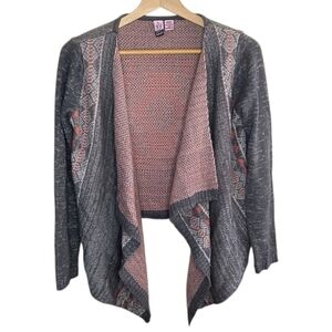 Love On A Hanger | Cropped Coral & Gray Aztec Waterfall Open Front Cardigan XS